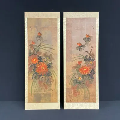 Japanese Hand Painted Panel Pair