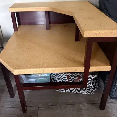 Two-Tier Corner Display Table with Faux-Stone Tops