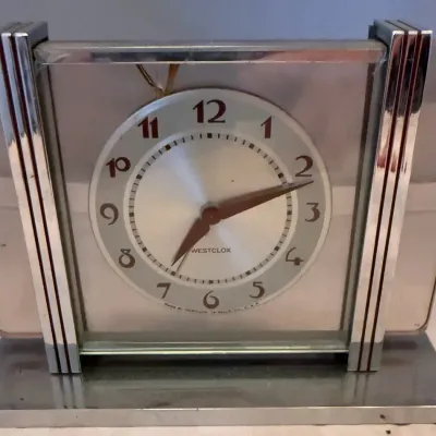 Vintage Westclox Leland Glass Panel Alarm Clock
