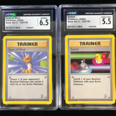 2000 Pokémon Cards Base Set 2, Switch & Gust of Wind, CGC Graded, 2 Total