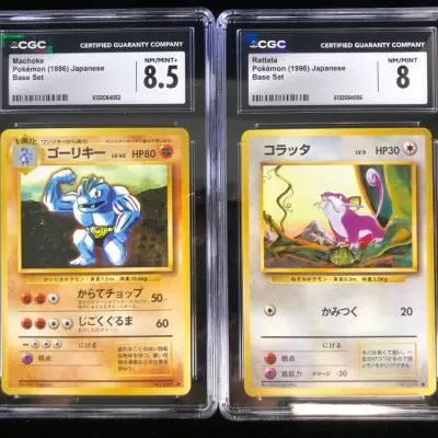 1996 Japanese Pokémon Base Set Cards, Rattata & Machoke, CGC Graded, 2 Total