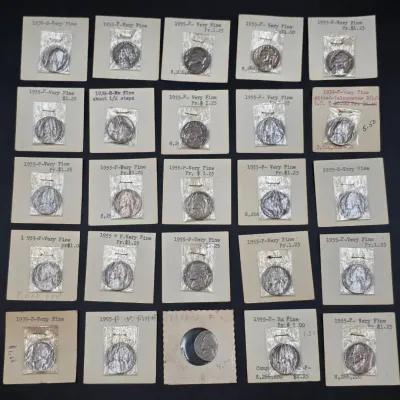 25 Jefferson Nickels from Very Old Collection, Most Marked By Typewriter on Holders