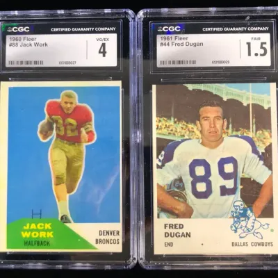 196p & 1961 Fleer Football Cards, Jack Work & Fred Dugan, CGC Graded, 2 Total 