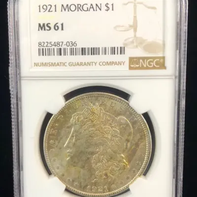1921-P Silver Morgan Dollar With Monster Toning, NGC MS-61
