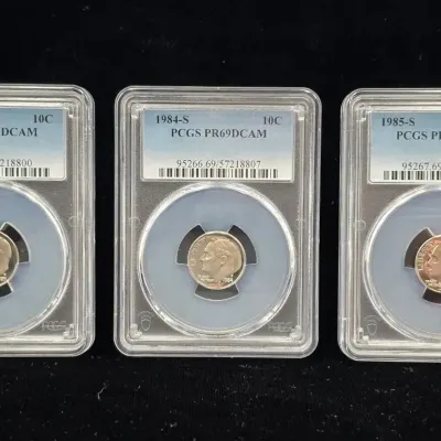 1983-S, 1984-S, 1985-S Proof High Grade Roosevelt Dimes PR-69 DCAM PCGS 