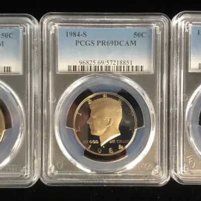 1983-S, 1984-S, & 1985-S Proof Kennedy Halves, PCGS PR-69DCAM, 3 Total