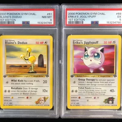 2000 Pokémon 1st Edition Cards, Erika’s Jigglypuff & Blaine’s Doduo, PSA Graded, 2 Total 