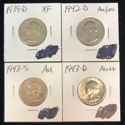 Key Date Silver Washington Quarters, 4 Total