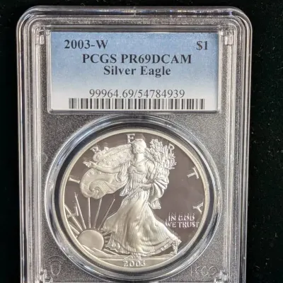 PCGS PR-69 2003-W Proof 1oz Pure Silver Eagle coin