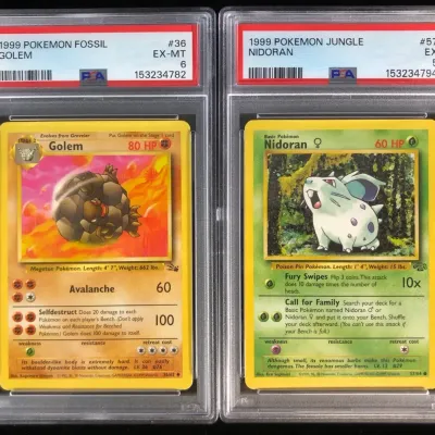 1999 Pokémon Cards, Golem & Nidoran, PSA Graded, 2 Total 