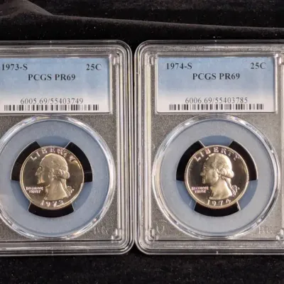 PCGS PR-69 1973-S 1974-S Washington Quarters