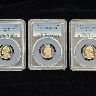 1979-S Type 2, 1980-S, 1981-S Type 1 Proof Jefferson Nickels PR-69 DCAM PCGS