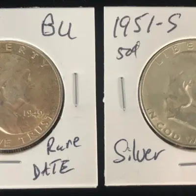 1949-S & 1951-S Uncirculated Silver Franklin Half Dollars, 2 Total