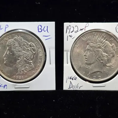 1921-P & 1922-P Silver Morgan & Peace Dollar Uncirculated