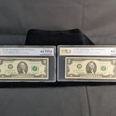 Two MS-64 PPQ PCGS 1976 $2 Federal Reserve Notes