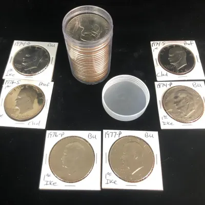 Uncirculated, 4, Proof, 2, & 1 Roll, 20, of Ike Dollars, 26 Total