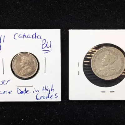 1911 Canada Silver Dime BU and 1931 Silver Canada Quarter