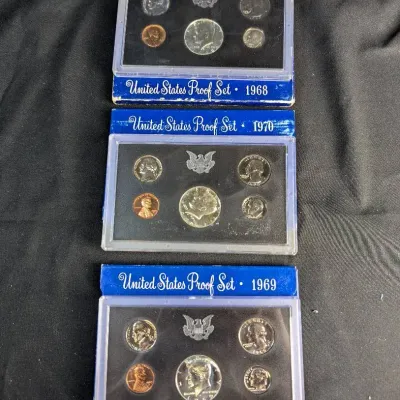 Three 1968-1970-S Silver US Mint Proof Sets
