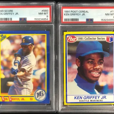 1990 Score & 1991 Post Cereal Ken Griffey Cards, PSA 8, 2 Total