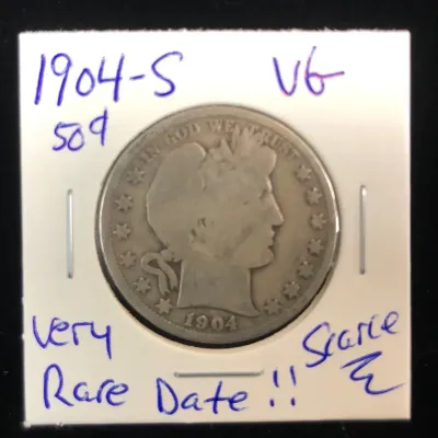 1904-S Scarce Date Barber Half Dollar