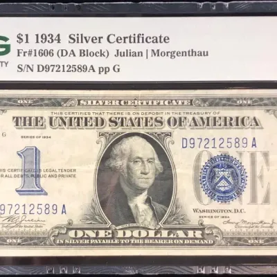 1934 $1 Silver Certificate With ‘Funny Back’, PMG VF-30 EPQ