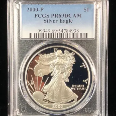 2000-P 1oz. Fine Silver Proof Eagle Dollar, PCGS PR69DCAM