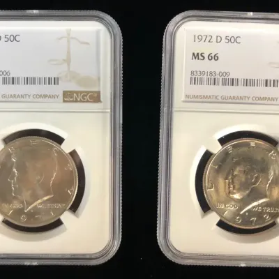1971-D & 1972-D Kennedy Half Dollars, NGC MS-66, 2 Total 