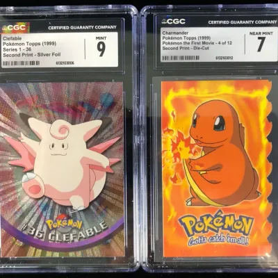 1999 Pokémon Cards, Silver Foil Clefable & Second Print Die-Cut Charmander, CGC Graded, 2 Total