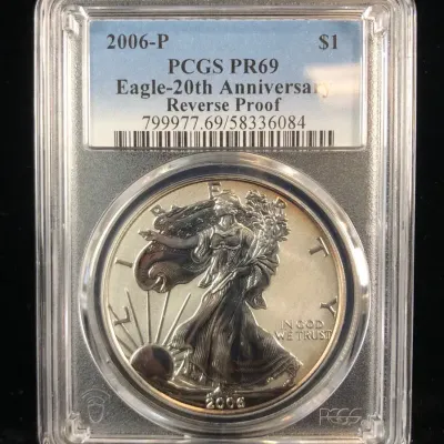 2006-P 1oz. Fine Silver Reverse Proof Eagle Dollar, PCGS PR69