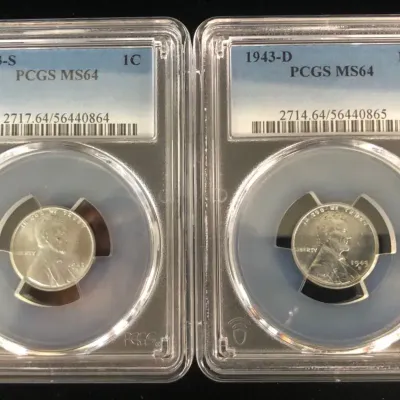 1943-S & 1943-D Steel Wheat Cents, PCGS MS-64, 2 Total