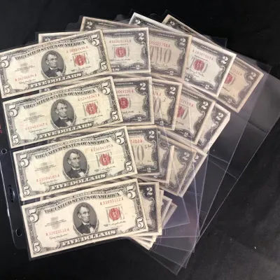 1928-1963 $2 Red Seal Notes, 16, & $5 Red Seal Notes, 4 