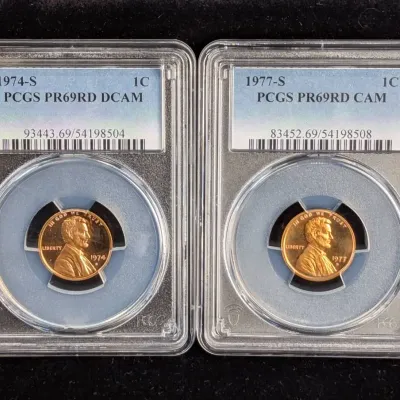 PCGS 1974-S and 1977-S PR-69 DCAM High Grade Proof Lincoln cents