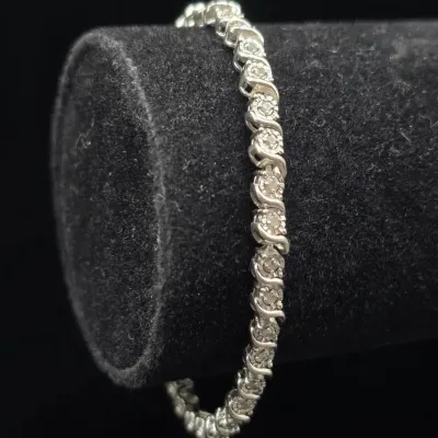7" Sterling Silver and Diamond Bracelet 8.74 grams