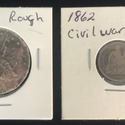 186? Silver Seated Half Dollar & 1862 Silver Seated Dime, 2 Total