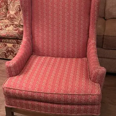 2nd-Traditional Red Upholstered Wingback Chair with Vine Pattern