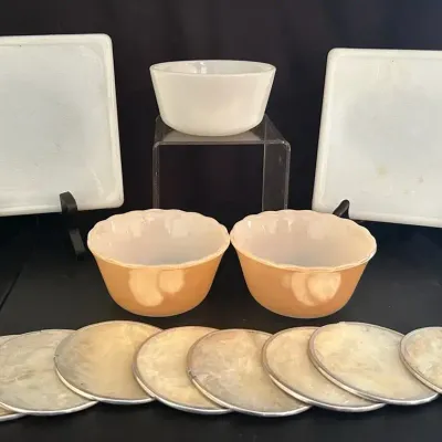 Luster Pyrex Dishes, Milk Glass Trivets, & More