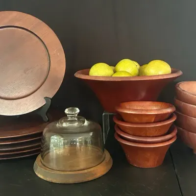 WOODEN - Chargers, Bowls, & A Cake Plate 