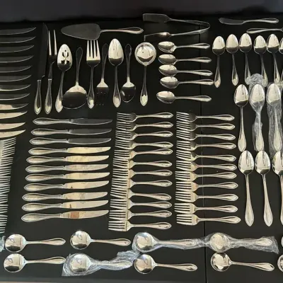 105-Piece Wallace Continental Bead 18/10 Stainless Flatware & Serving Set with Storage Chest
