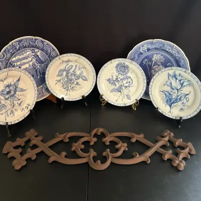 Cast Iron Wall Art With Decorative Blue Plates
