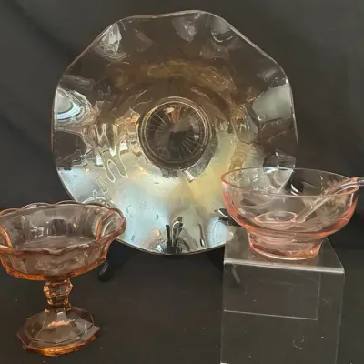 Pink Depression And Carnival Glass Pieces 