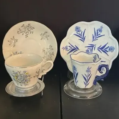 (4) Vintage Floral Teacups & Saucers – Mixed China Patterns