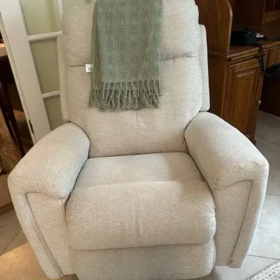 Neutral Upholstered Manual Recliner with Throw Blanket 