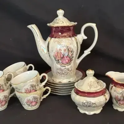 Vintage Japanese Lusterware 15-Piece Demitasse Coffee Set