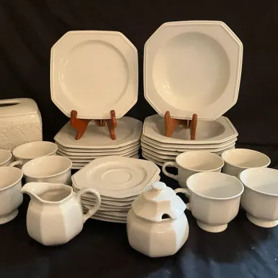 34-Piece Mikasa White Octagonal Dinnerware Set with Tea Service