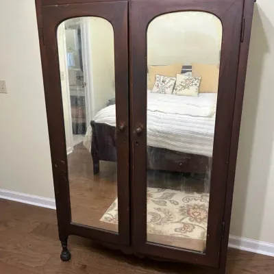Antique Double Mirrored-Door Wardrobe with Drawers