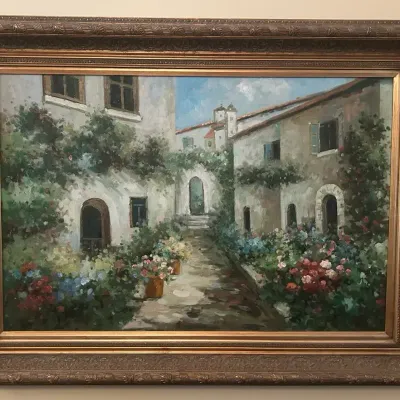 Framed Beautiful Mediterranean Street View Painting By Thuch
