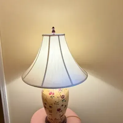 Floral Lamp, Veratex Skirted Vanity Stool And Decorative Door Topper