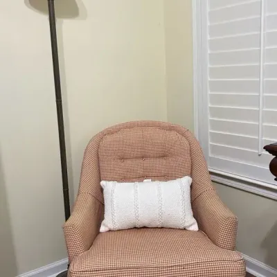 Gingham Armchair With Tall Lamp