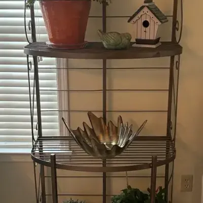3-Tier Scrollwork Metal Baker’s Rack with Plants & Decorative Accents