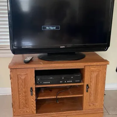 Sanyo 42" HDTV with Oak-Finish Entertainment Center & Magnavox DVD/VCR Combo